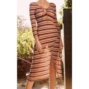 NWT Misa Stripe Metallic Front Slit Maxi Dress Size S
